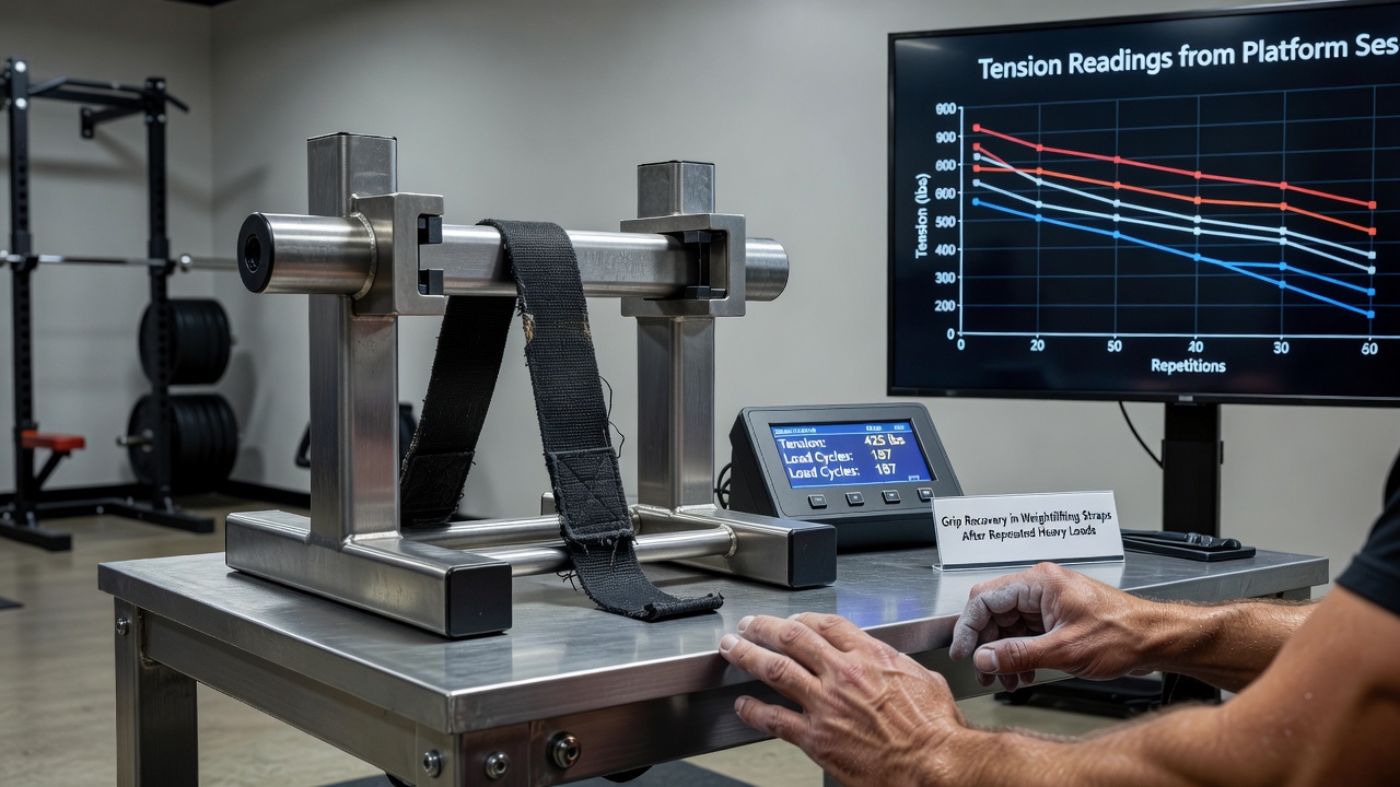 Lifter reviewing tension logs alongside platform sensor graphs after heavy session