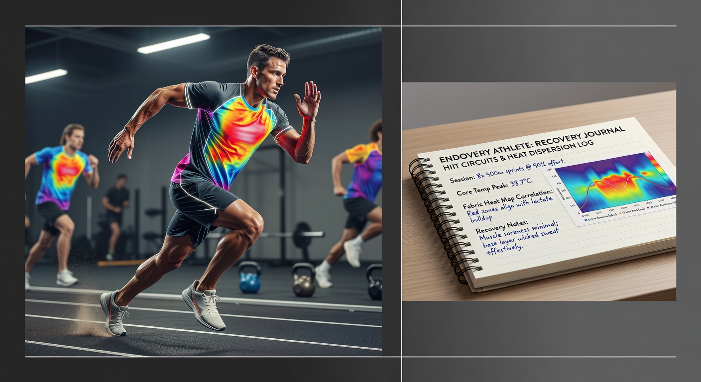 Infrared scan showing heat dispersion patterns across base layer fabric during HIIT session
