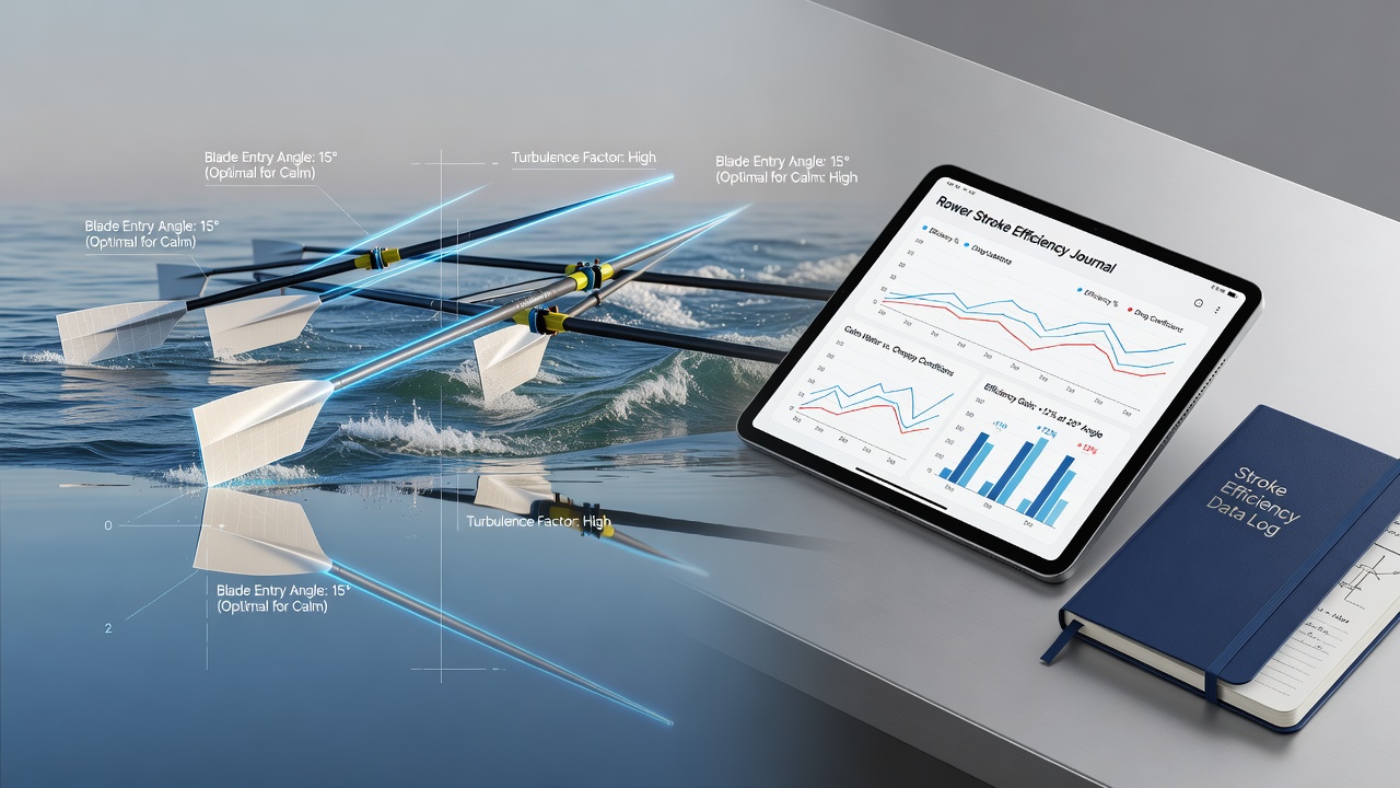 Motion capture setup tracking oar blade angles during rowing in controlled water tank conditions