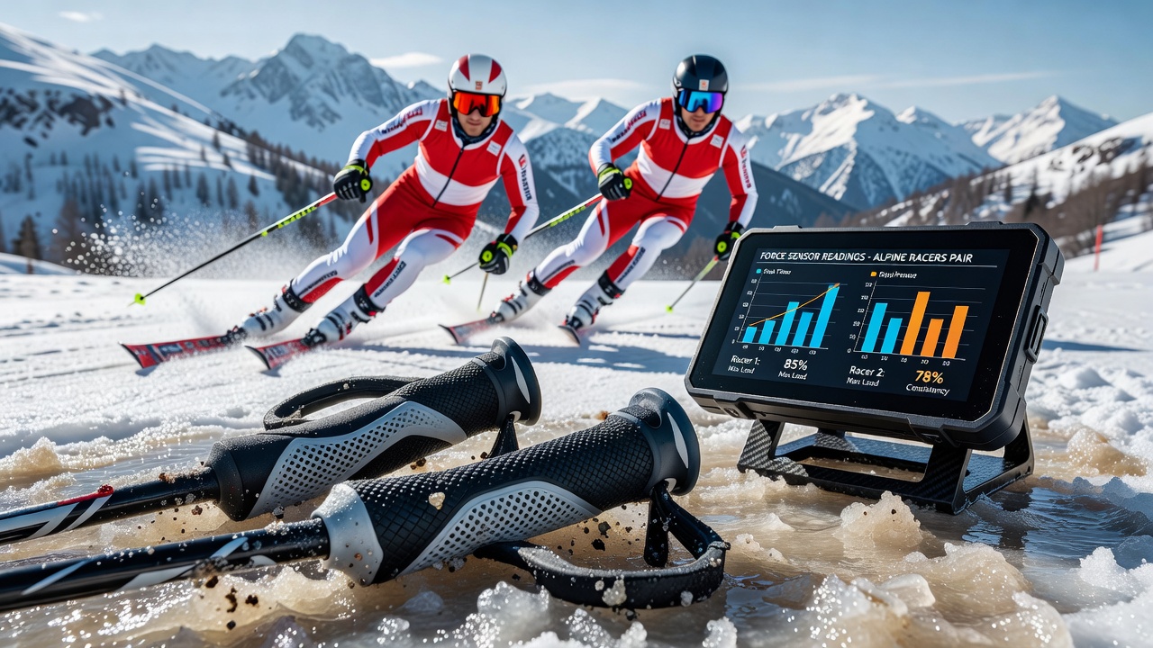 Cross-country skier logging mileage in spring slush while reviewing pole grip performance notes