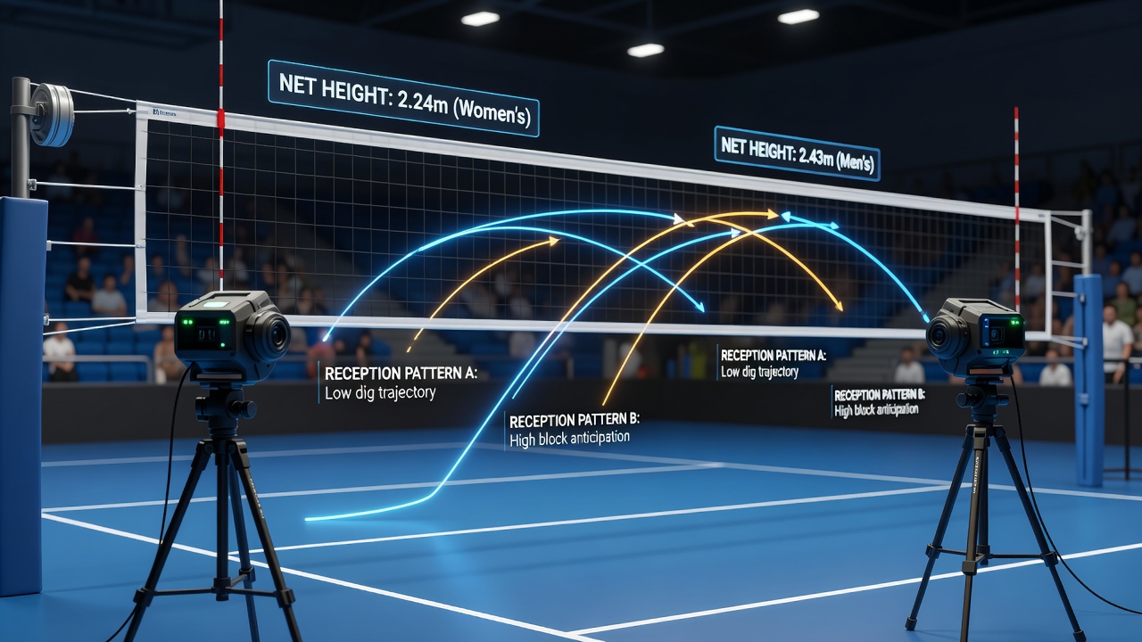 Receiver positioning journal entries paired with motion sensor output showing stance adjustments under different net heights